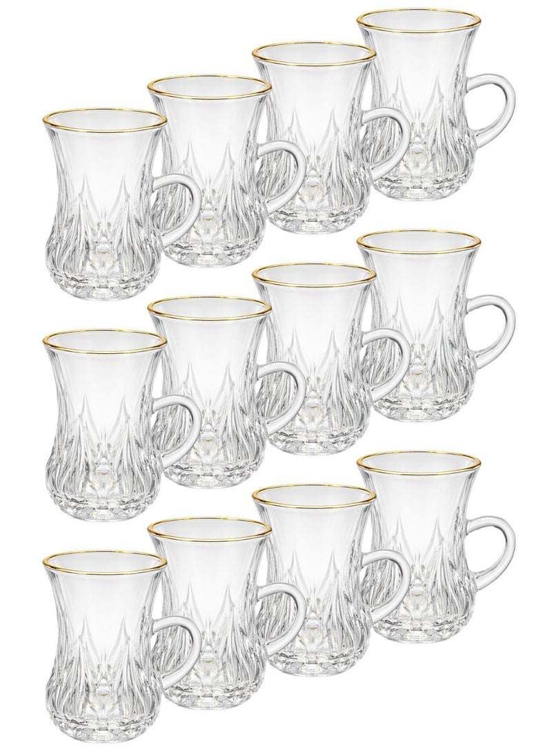 AL-GANNAS 12 Pieces Crystal Tea Glass Set With Golden Edge | | Elegant Clear Crystal Cups for Tea, Hot Drinks & Serving - Image 1